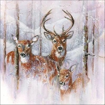 Image of 20 Servietten Verschneite Hirschfamilie Reh Winter Weihnachten Tischdeko 33x33cm**G