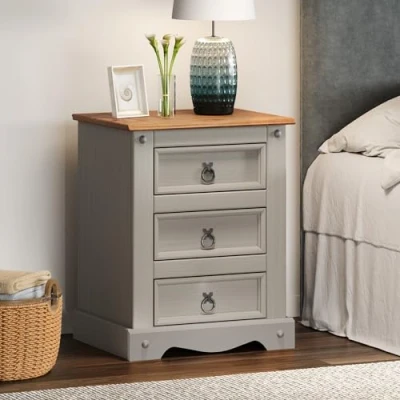 Image of Mercers Furniture Corona Grey Wax Large 3 Drawer Bedside