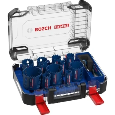 Image of Bosch 11x EXPERT Tough Material Hole Saw Set (for Wood with metal, Brick, Ø 20 76 mm, Professional Accessory Rotary Drill/Drivers)