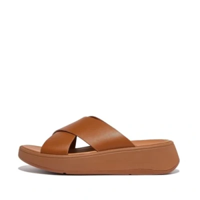 Image of F Mode Leather Flatform Cross Women&#039;s Slides Sandals
