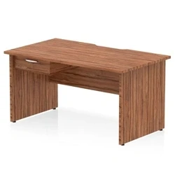 Image of Impulse 1400 x 800mm Scalloped Edge Straight Office Desk Walnut Top Panel End Leg Workstation 1 Drawer Fixed Pedestal