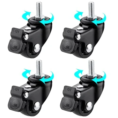 Image of YHBZ 4pcs Trolley Swivel Castor Wheels,Heavy Duty Furniture Caster Replacement,with Brake Lockable,M6/M8/M10 Screw rod Black feet wheel,M8 4brakes