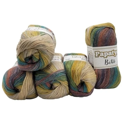 Image of Ilkadim Export 5 x 100 g Knitting Yarn Papatya Batik Multicoloured with Colour Gradient, 500 Wool Colourful, Gradient (Petrol Ochre Beige 554 35)