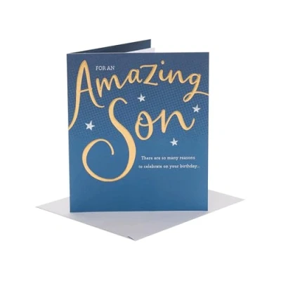 Image of UK Greetings Birthday Card for Son Gold &amp; Blue Design