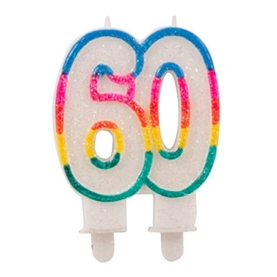 Image of Folat 60th Birthday Glitter Candles with 2 holders
