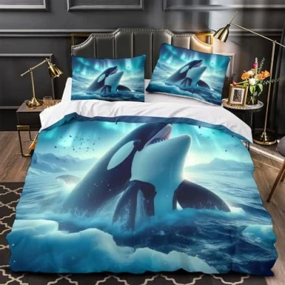 Image of ZYGAOKDD 3 Piece Set Duvet Cover Orca 3D Printing Bedding Girl Woman Quilt with Pillowcase, Microfiber Single（140x200cm）