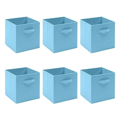 Image of BonChoice Foldable Storage Cubes Boxes Pack of 6 with Handle for Home Organization, Fabric Wardrobe Box Organizer Basket Bins Clothes Beddings Toys Towels, Collapsible &amp; Durable (Blue, 6)