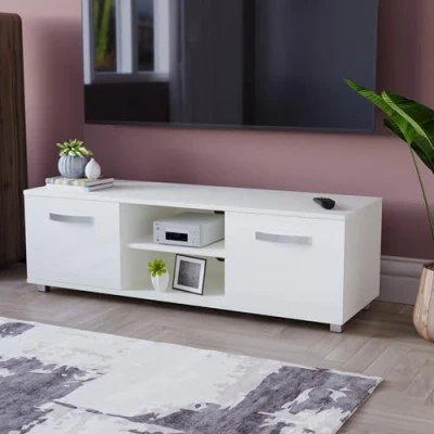 Image of Vida Designs Cosmo TV Unit 2 Door Modern Gloss Matte MDF Living Room Cabinet Media Stand Furntiure White 120cm