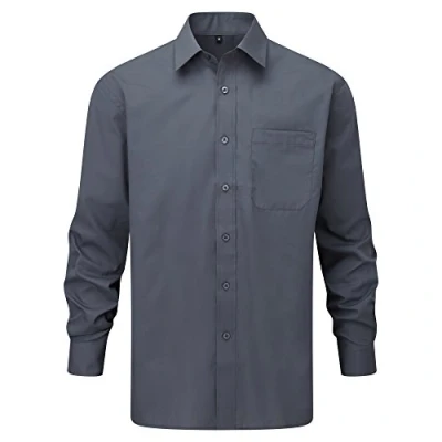 Image of Russell Athletic Collection Mens Long Sleeve Shirt (Convoy Grey) Multicolour Size 17 inch