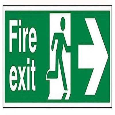 Image of V Safety Fire Exit Arrow Right Sign Landscape 450 mm x 150 Self Adhesive Vinyl