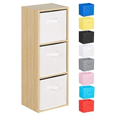 Image of Hartleys 3 Tier Oak Cube Unit White Boxes