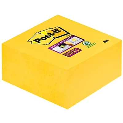 Image of Post it Super Sticky Notes Cube, Yellow, 76 mm x mm, 350 Sheets/Pad, 1 Pad/Pack
