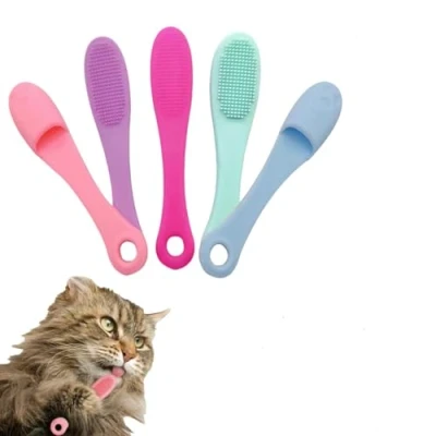 Image of Cat Chin Brush,Cat Cleaner Brush, Finger Brush Silicone Pet Toothbrush, Toothbrush For Dental Care, Soft Brushes Suitable Pets
