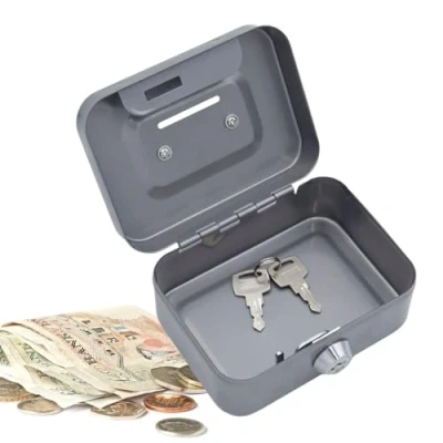Image of Metal Cash Box Portable Money With Lock Lockable Boxes Keys Small Coin Slot Steel Petty Safe