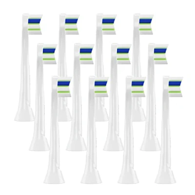 Image of Replacement Toothbrush Heads Compatible with Philips Soni Care Plaque Control, DiamondClean, EasyClean, FlexCare, Mini Bristles for Comfortable Cleaning, 12 PCS
