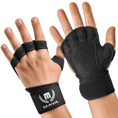 Image of Mava Sports Ventilated Workout Gloves with Integrated Wrist Wraps and Full Palm Silicone Padding Extra Grip &amp; No Calluses. Perfect for Weight Lifting, Powerlifting, Pull Ups, Cross Training, WODs