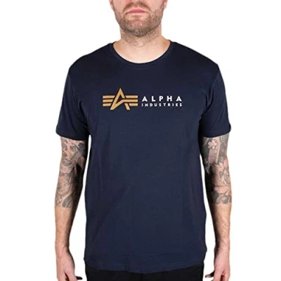 Image of Alpha Industries Label Print Tshirt, Men&#039;s, Size: Small, Blue