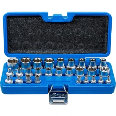 Image of BGS 70099 Socket Set, E Type 6.3 mm (1/4&quot;) / 12.5 (1/2&quot;) Drive E4 E24 28 pcs.