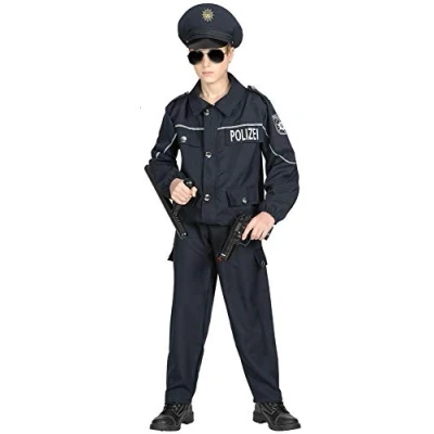 Image of Widmann 02006 Children&#039;s Costume Police Officer Boys Black 128 cm