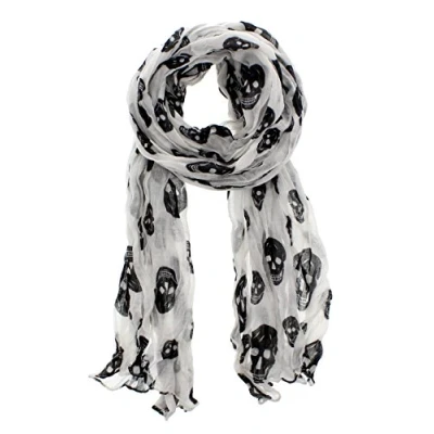 Image of Zac&#039;s Alter Ego Long Lightweight Skinny Wrinkled Scarf with Skull Print