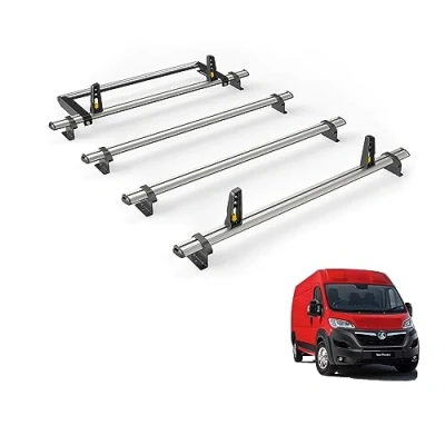 Image of Van Guard Roof Rack for Vauxhall Movano (2010 2021) 4 Aluminium Bars, Rear Ladder Roller &amp; Load Stops VG286 4/VGR 03