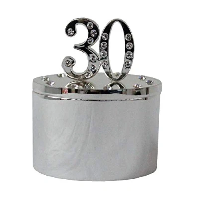 Image of Widdle Gifts Ltd Milestones Silver &amp; Diamante Trinket Box with Number Top 30th Birthday