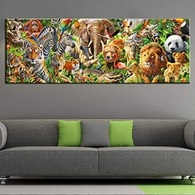 Image of 5D Diamond Painting Kit Full Drill Large Size DIY Art Embroidery Crystal Rhinestone Cross Stitch Adult Child Handmade Canvas for Home Wall Decor Wild Lion Tiger Square Drill,30x90cm