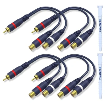 Image of YIMATEECO rca Splitter Cable, 15cm Y Adapter Cable AV 1 Male to 2 Female Extension Cables for Subwoofer, Speaker, AMP, Home Theater(15cm, 4pcs)