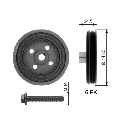 Image of TVD1057 Crankshaft Pulley GATES TVD1057A 145,5mm with accessories PowerGrip FORD: FIESTA 4