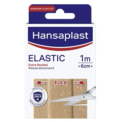 Image of Hansaplast Elastic Plaster (1 m x 6 cm), Cut to Size Wound Plasters for Joints and Moving Body Areas, Flexible Dressing Material with Extra Strong Adhesion