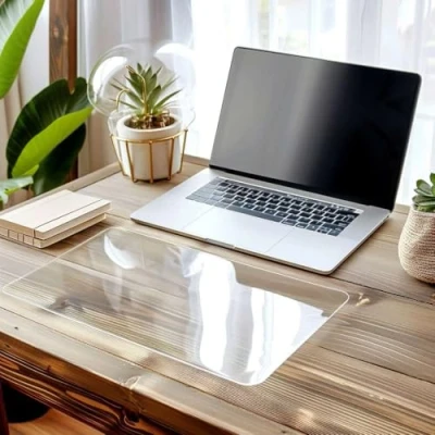 Image of Clear Desk Mat, Non Slip PVC Protector Mat with Round Edge, Heat Resistant &amp; Waterproof Pad Table for Home and Office, Clear, 70x35cm (2.3x1.15ft)