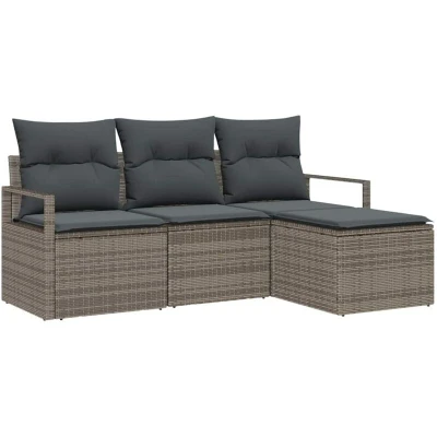 Image of vidaXL 4 Piece Garden Sofa Set with Cushions Grey Poly Rattan