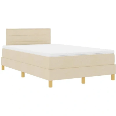 Image of Box Spring Bed with Mattress &amp; led Cream 120x200 cm Fabric Vidaxl