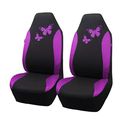Image of Flying Banner Breathable Mesh Car Seat Covers Colorful Butterfly Offset Printing Pattern Airbag Compatible Protector (2 Fronts, Purple)