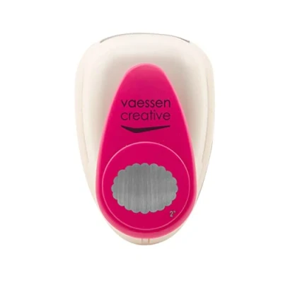 Image of Vaessen Creative Craft Paper Punch Scalloped Oval 3,2 4,5 cm Circle Cutter for Crafting and Card Making, White/Pink