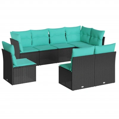 Image of vidaXL 8 Piece Garden Sofa Set with Cushions Black Poly Rattan