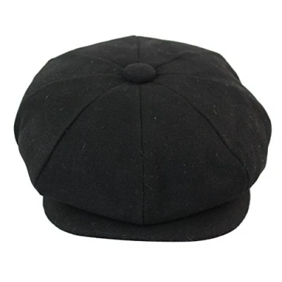 Image of TruClothing Mens Tweed Newsboy Cap Baker Boy Flat Grandad Hat 8 Panel Plain Black XL