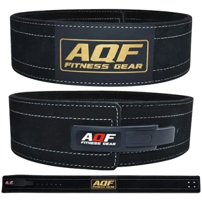 Image of AQF Leather Weight Lifting Belt IPL and USPA Approved Powerlifting Back Support 4 Wide x 10mm Thick Lever Buckle Cowhide Deadlifting Training Bodybuilding (Black, S)