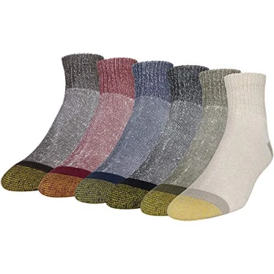 Image of Gold Toe Men&#039;s 656p Cotton Ankle Athletic Socks, Multipairs, Khaki/Olive/Black/New Navy/Red/Brown Heather (6 Pairs), Large (Pack of 6)