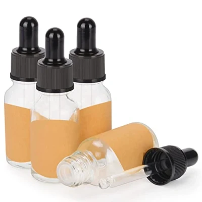 Image of stonylab 4 Pack Glass Dropper Bottle, Empty Bottle with Dropper, Inner Plug and Label for Essential Oils Aromatherapy Fragrances (15 ml, Transparent)