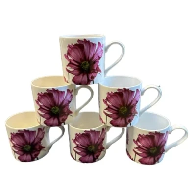 Image of tamergifts Fine Bone China Set of 6 Mugs (Trent Rose Pink Flower Mugs)