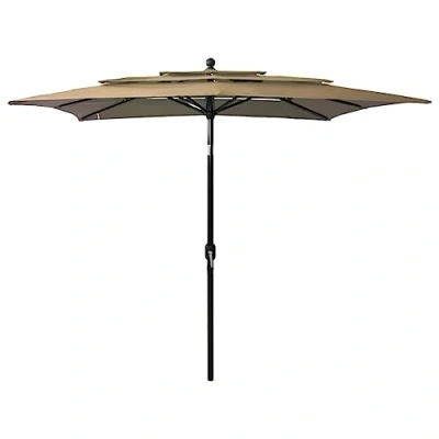 Image of vidaXL 3 Tier Garden Parasol with Aluminium Pole, Taupe, 2.5x2.5m, UV Protective, Anti Fade Polyester, Foldable Umbrella Crank and Tilt for Patio, Terrace or