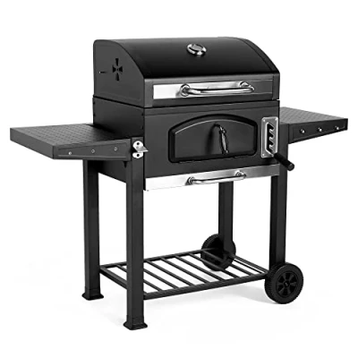 Image of VonHaus BBQ, Charcoal Barbecue, Portable BBQ Use Anywhere In Your Garden, For Grilling Meat, Fish &amp; Vegetables, With Side Tables Temperature Gauge The Perfect Barbecue Every Time