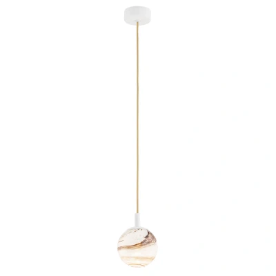 Image of Almiros Globe Pendant Ceiling Light White Brown (Marble Colour), Cream White, Gold Wire