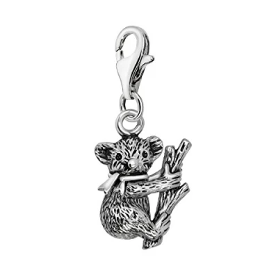 Image of Quiges 3D Koala Bear On Branch Clip Charm Pendant Silver Plated Women&#039;s Jewellery