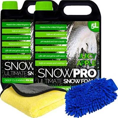 Image of SnowPro Snow Foam Shampoo Car Wash Soap 10L pH Neutral Vehicle Cleaning Detailing Pre Apple Fragrance With Microfibre Mitt