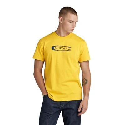 Image of G Star Men&#039;s Distressed Old School Logo T Shirt, Yellow (dk lemon D24365 336 348), XXL