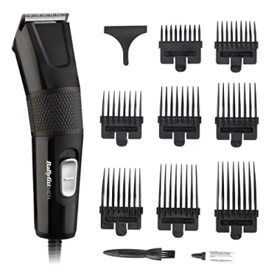 Image of Babyliss 7755U Men Hair Clipper, Diamond Sharp Stainless Steel Blades, 8 Comb Guides, Mains Powered, Styles at Home, Included, Smooth &amp; Precise, Black