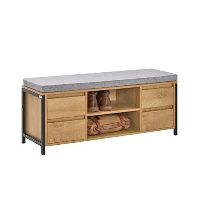 Image of SoBuy FSR149 N, Hallway Shoe Bench Cabinet Rack Storage with 4 Drawers and Removable Seat Cushion