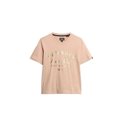 Image of Superdry Women&#039;s Luxe Metallic Logo T Shirt, Vintage Blush Pink, 6